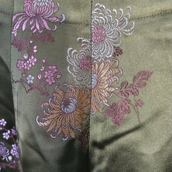 Vintage Olive Floral Embroidered Trousers Women’s Size 6 Side-Zip Rayon - Picture 8 of 9